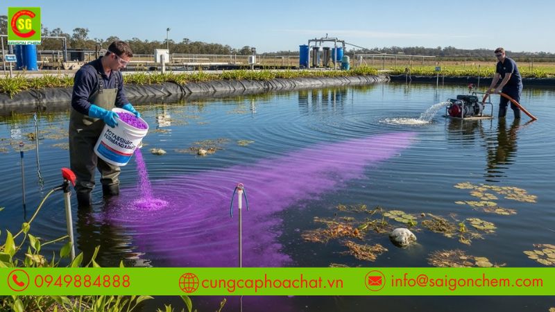 Sử dụng thuốc t&iacute;m xử l&yacute; nước nu&ocirc;i trồng thủy sản ph&ugrave; hợp với mục đ&iacute;ch