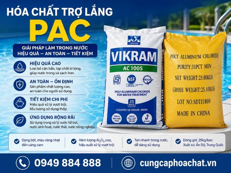    PAC hỗ trợ kết tụ cặn bẩn, l&agrave;m nước hồ bơi trong nhanh v&agrave; hiệu quả hơn.