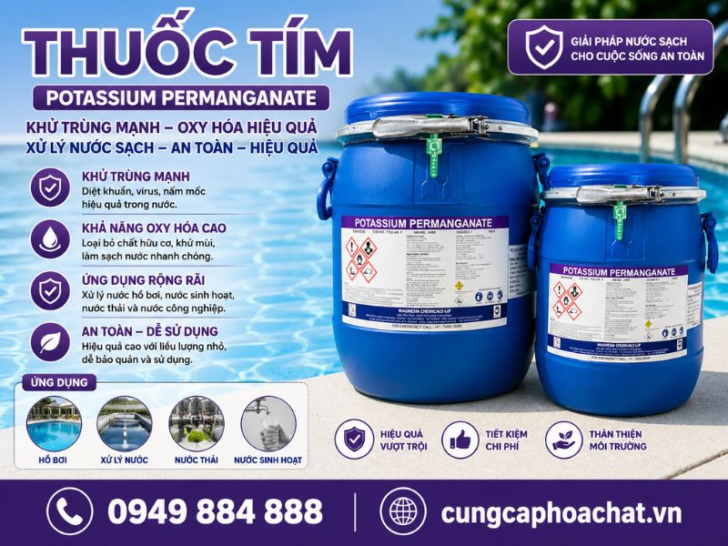 Thuốc t&iacute;m hỗ trợ diệt r&ecirc;u, xử l&yacute; vi khuẩn v&agrave; khử m&ugrave;i trong nước hồ bơi.