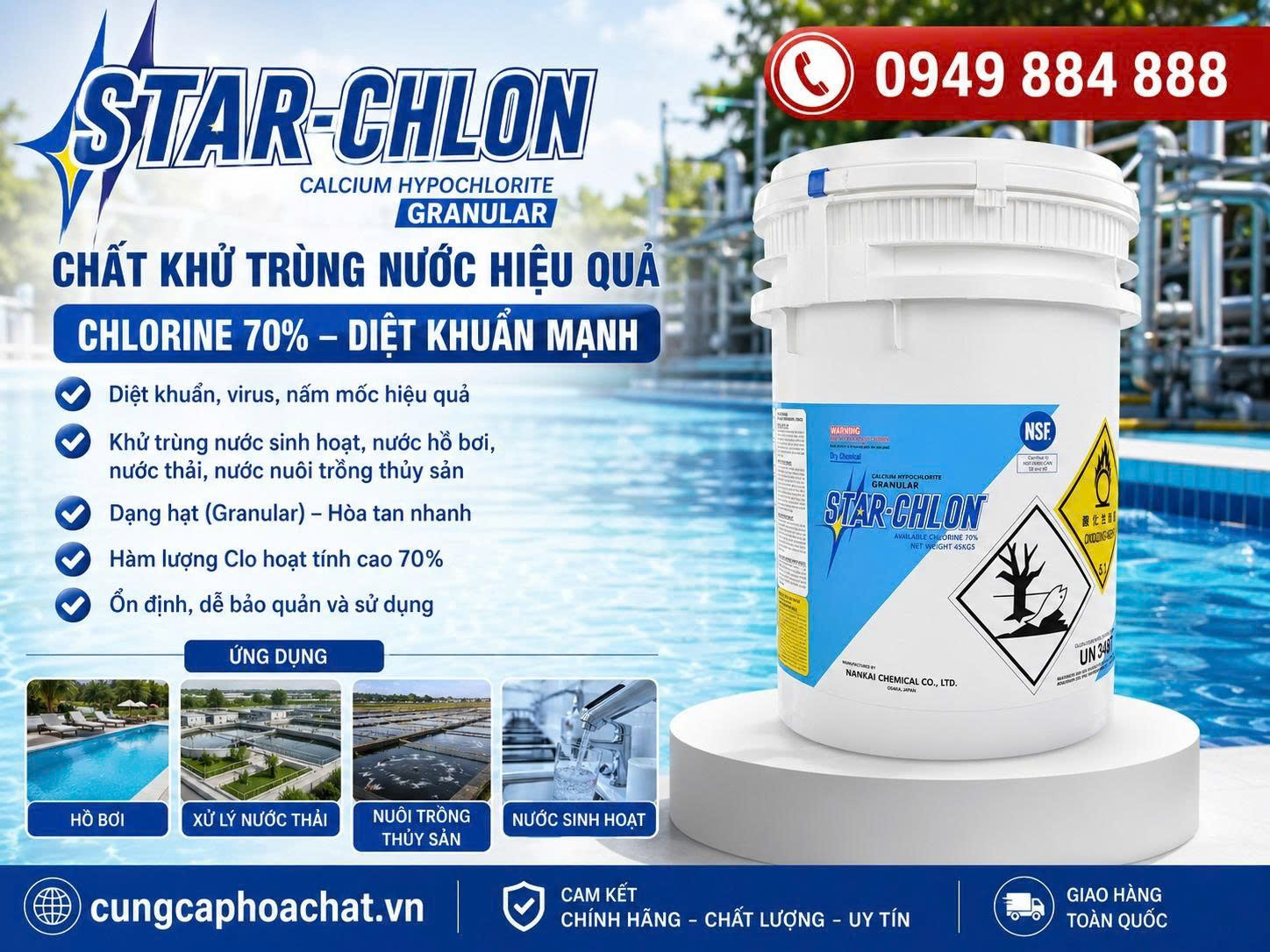 Chlorine Nhật l&agrave; h&oacute;a chất khử tr&ugrave;ng clo hoạt t&iacute;nh