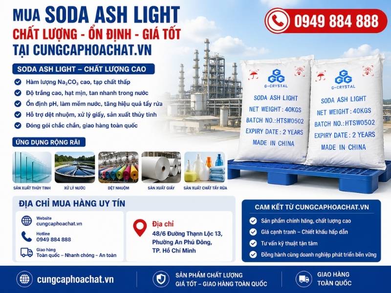 S&agrave;i G&ograve;n Chem cung cấp Soda Ash Light chất lượng, ổn định