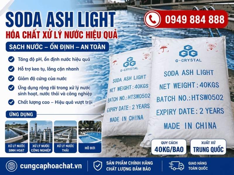 Soda Ash Light Na2CO3 l&agrave; h&oacute;a chất c&ocirc;ng nghiệp c&oacute; t&iacute;nh kiềm v&agrave; h&ograve;a tan nhanh