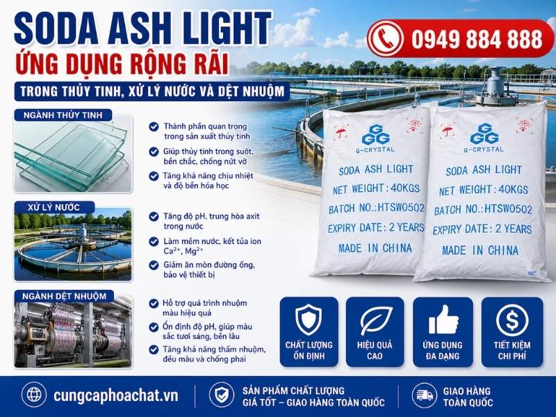 Ứng dụng rộng r&atilde;i trong thủy tinh, xử l&yacute; nước v&agrave; dệt nhuộm