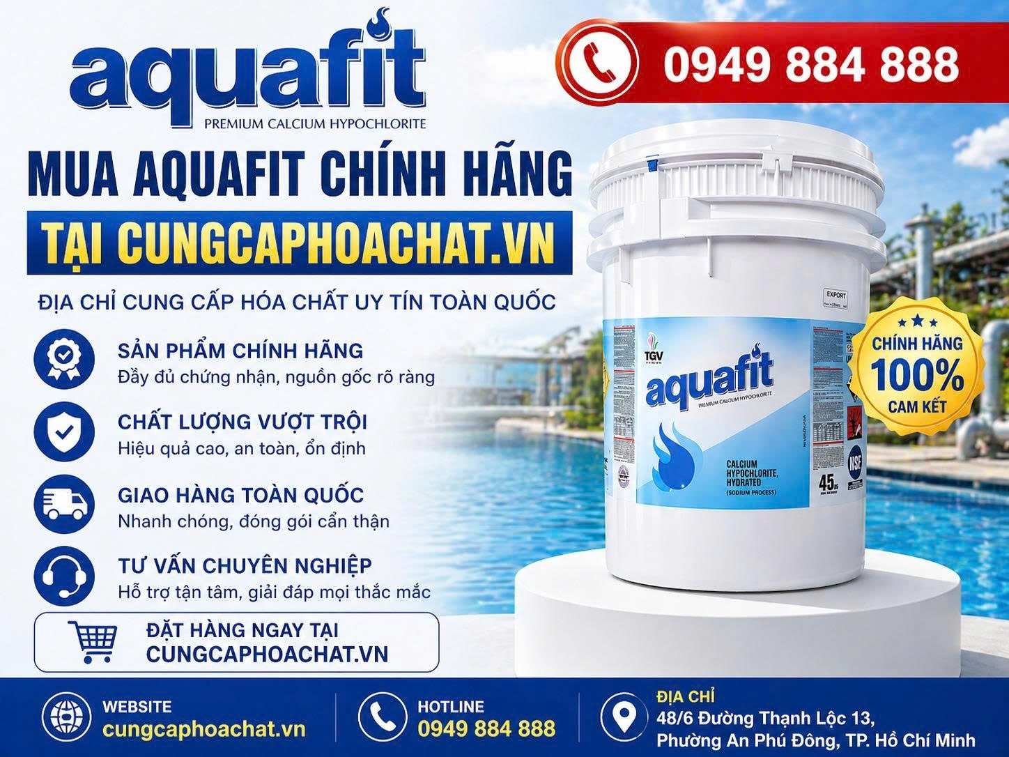 S&agrave;i G&ograve;n Chem chlorine Aquafit 70% chất lượng tại TPHCM