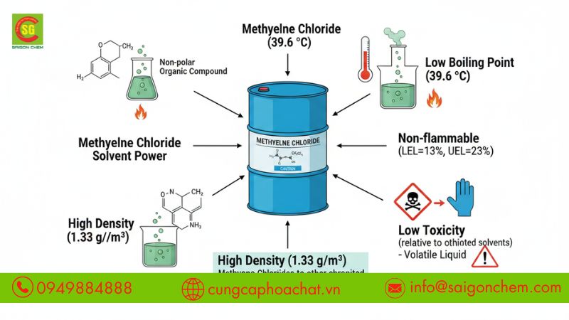 Đặc t&iacute;nh l&yacute; h&oacute;a của Methylene Chloride quyết định hiệu quả sử dụng