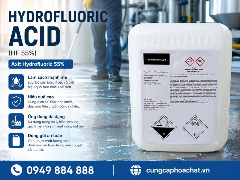 Axit Flohydric HF l&agrave; h&oacute;a chất quan trọng với khả năng h&ograve;a tan k&iacute;nh v&agrave; kim loại mạnh 