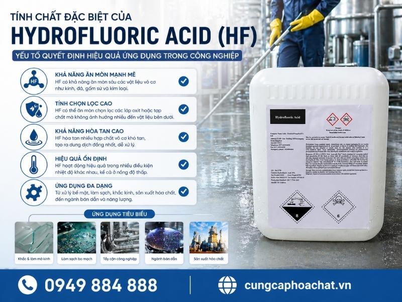  T&iacute;nh chất đặc biệt của HF quyết định hiệu quả ứng dụng trong c&ocirc;ng nghiệp