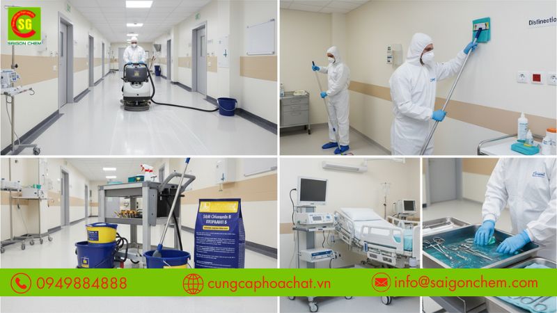 Cloramin B khử tr&ugrave;ng thiết bị v&agrave; bề mặt y tế